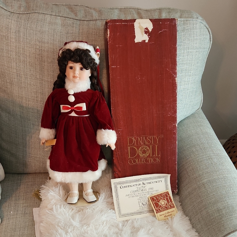 Dynasty Doll Collection Holiday Doll in Red Velvet Dress. FAITH CHRISTMAS 1990.